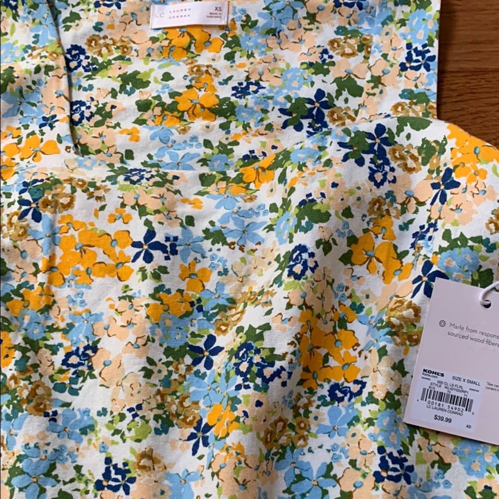 LC Lauren Conrad Yellow and Blue Square Neck Sundress - Picture 2 of 3